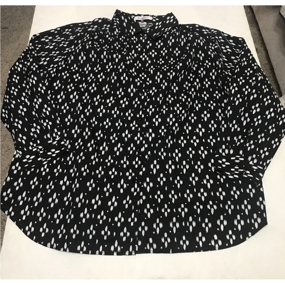 Roman’s Blouse Size 1X Black White Long Sleeves button down with collar - Picture 2 of 10